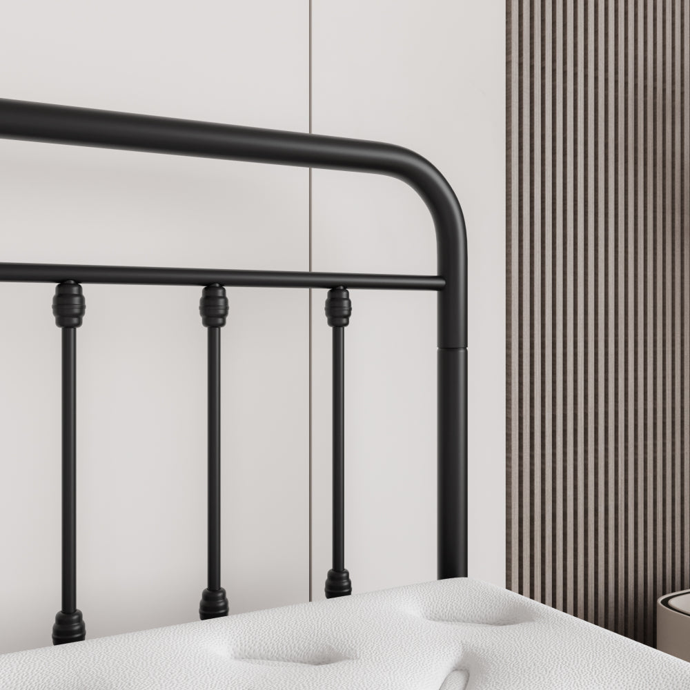 Twin/Full/Queen Size Victorian Metal Platform Bed Frame | Spindle Headboard & Footboard | 13 Slats + 9 Center Legs | 450 lbs | 10.6" Under-Bed Storage | No Box Spring Needed | Black