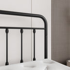 Twin/Full/Queen Size Victorian Metal Platform Bed Frame | Spindle Headboard & Footboard | 13 Slats + 9 Center Legs | 450 lbs | 10.6" Under-Bed Storage | No Box Spring Needed | Black