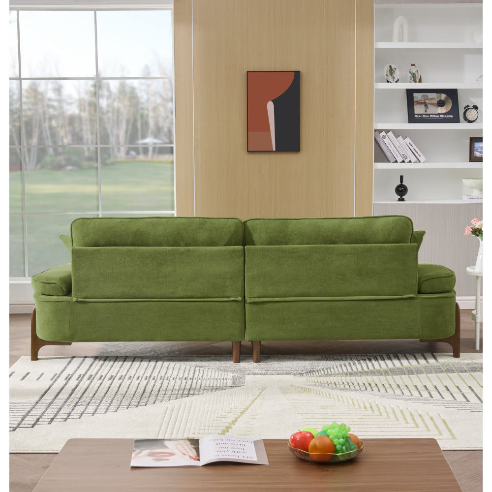 103" Deep Seat 3-Seater Sofa | 24" Extra Deep Cushions | Cloud Velvet Polyester Fabric | Solid Eucalyptus Frame & Wood Legs | 4 Pillows Included | 600 lbs | Pillow Top Arms | Beige / Green / Brick Red