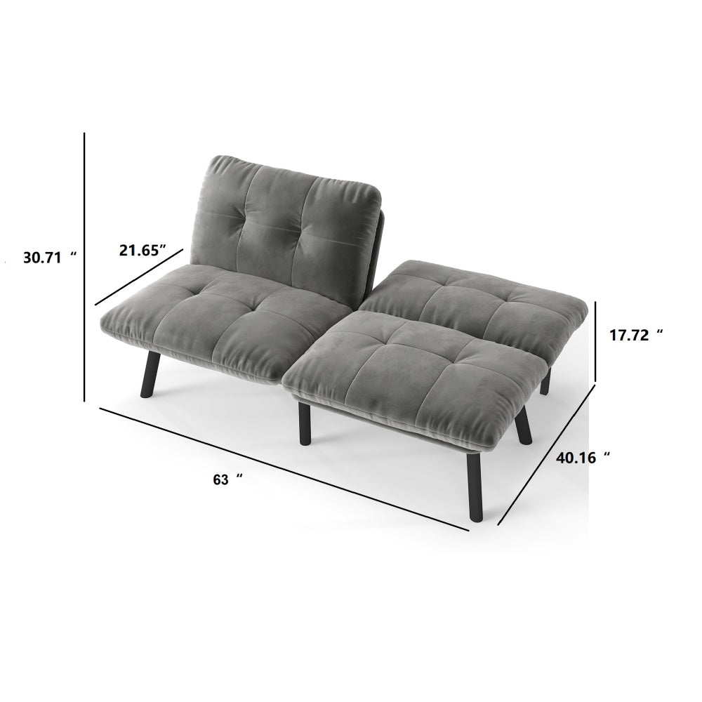 63" Convertible Folding Sofa Bed | 2-Seat Velvet Upholstered Couch | Adjustable Multi-Angle Backrest | Sofa, Lounger & Twin Bed | Metal Frame | 800 lbs Capacity | Easy Assembly | Living Room, Apartment | Cream/Aqua Gray/Brown