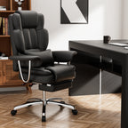 Big & Tall Executive High-Back Office Chair | 500 lbs Capacity | Bonded PU Leather | Ergonomic Reclining + Footrest | Padded Linkage Armrests | 360° Swivel + 5-Star Base | Large Home Office Chair | Black/Beige