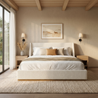 Queen/King Size Luxury Wingback Platform Bed | Splash-Resistant Boucle Fabric | High-Elasticity Foam Padding | Solid Rubberwood Frame | 800 lbs | No Box Spring Needed | White