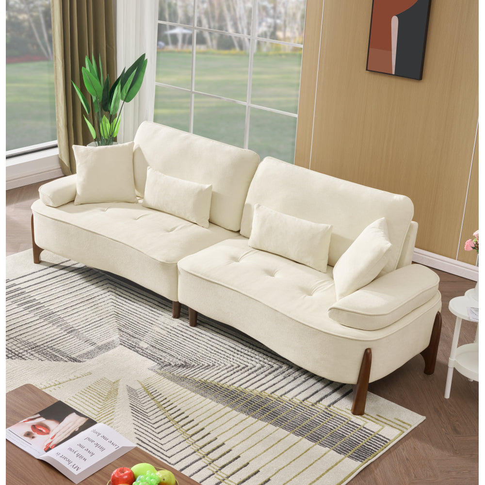 103" Deep Seat 3-Seater Sofa | 24" Extra Deep Cushions | Cloud Velvet Polyester Fabric | Solid Eucalyptus Frame & Wood Legs | 4 Pillows Included | 600 lbs | Pillow Top Arms | Beige / Green / Brick Red