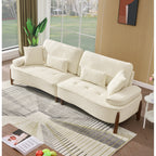103" Deep Seat 3-Seater Sofa | 24" Extra Deep Cushions | Cloud Velvet Polyester Fabric | Solid Eucalyptus Frame & Wood Legs | 4 Pillows Included | 600 lbs | Pillow Top Arms | Beige / Green / Brick Red
