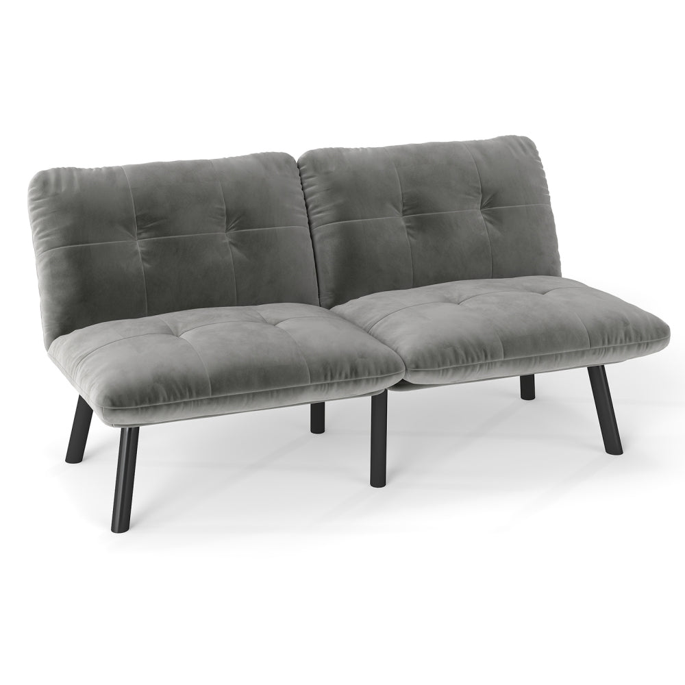 63" Convertible Folding Sofa Bed | 2-Seat Velvet Upholstered Couch | Adjustable Multi-Angle Backrest | Sofa, Lounger & Twin Bed | Metal Frame | 800 lbs Capacity | Easy Assembly | Living Room, Apartment | Cream/Aqua Gray/Brown