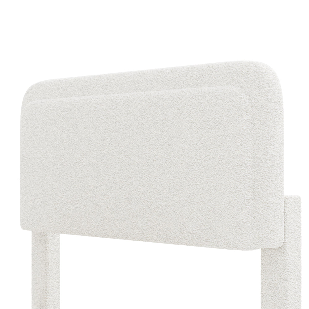 Full/Queen Size Boucle Platform Bed | Adjustable Curved Cloud Headboard 41"-43" | Foam Filled | Rounded Corner Protection | Low Profile | No Box Spring Needed | White