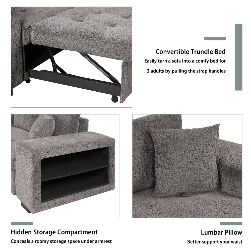 104.5" Modern L-Shape 3 Seat Reversible Sectional Couch, Pull Out Sleeper Sofa with Storage Chaise and 2 Stools for Living Room Furniture Set,Knox Charcoal (old sku:SG000431AAA)