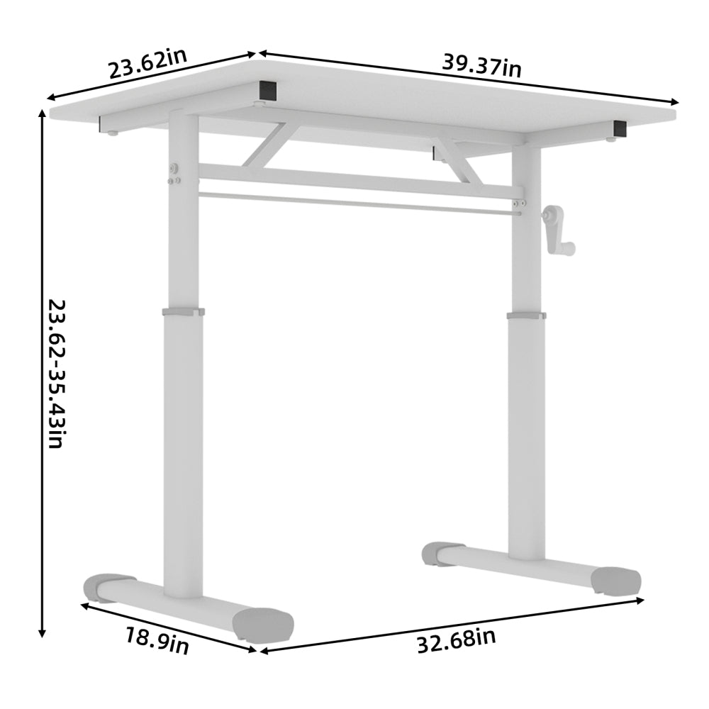 Height-Adjustable Standing Desk — 39" Manual Crank Sit-Stand Desk for Kids & Adults | Ergonomic Home Office Study Table | Sturdy Dual-Column Frame | No Electricity Needed | Compact Minimalist Design | White
