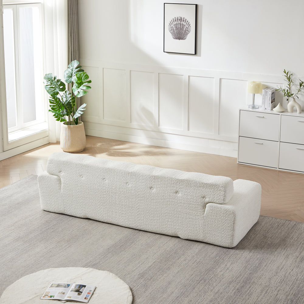 87.4" Cloud Series 3-Seat Minimalist Button-Tufted Sofa | Square Arm Chenille Upholstered Couch | High-Density Foam + Padded Backrest | No Assembly Required | Living Room, Apartment | White/Green/Black