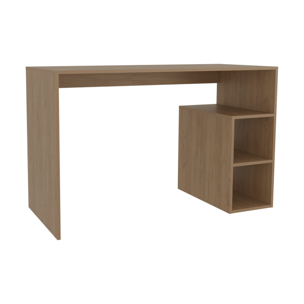 47" Modern Writing Desk with 4 Built-In Storage Shelves | Spacious Work Surface | Compact Minimalist Design | Sturdy Particle Board | Home Office, Living Room, Gaming Room | Natural Oak