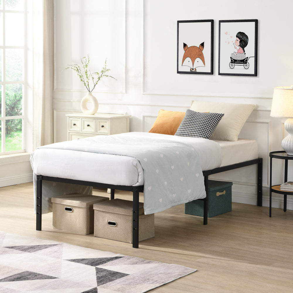 Twin/Full/Queen/King Size Heavy Duty Metal Platform Bed Frame | 750 lbs Steel Slat Support | No Noise No Shaking | Under-Bed Storage Space | Quick & Easy Assembly | Black