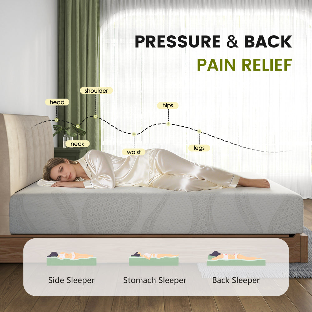 Twin/Full/Queen/King | 12" Memory Foam Mattress | Cooling Green Tea Gel | Dual-Layer High-Density Foam | Removable Washable Cover | CertiPUR-US Certified | Bedroom, Guest Room, Dorm | White