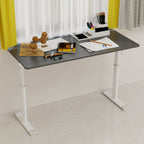 Height-Adjustable Standing Desk — 39" Manual Crank Sit-Stand Desk for Kids & Adults | Ergonomic Home Office Study Table | Sturdy Dual-Column Frame | No Electricity Needed | Compact Minimalist Design | White