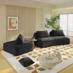 139" Oversized Modular Sectional Sofa | 4-Seat DIY Fluffy Chenille Deep-Seat Couch & Sofa Bed | Removable Backrests & Pillows | High-Density Rebound Foam | Anti-Slip Base | No Assembly | Living Room, Office | Dark Gray/Beige