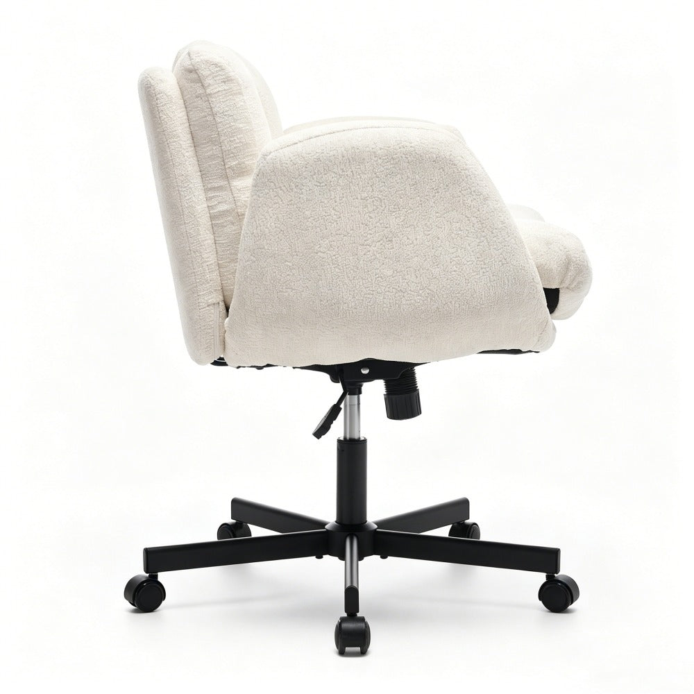 Modern Chenille Swivel Office Chair | Height Adjustable Task Chair | Double-Layer Cushioned Seat & Back | Convertible Multi-Position Flip-Up Armrests | Heavy-Duty 5-Star Base | Home Office, Study, Vanity, Living Room | Beige/Pink