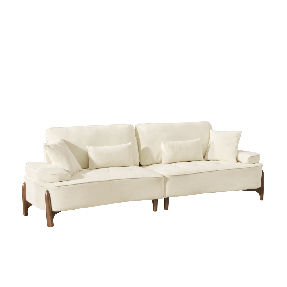 103" Deep Seat 3-Seater Sofa | 24" Extra Deep Cushions | Cloud Velvet Polyester Fabric | Solid Eucalyptus Frame & Wood Legs | 4 Pillows Included | 600 lbs | Pillow Top Arms | Beige / Green / Brick Red