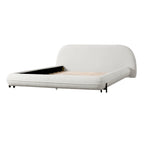 Queen/King Size Boucle Upholstered Platform Bed | Thick Curved Headboard | Solid Wood Center Legs & Dual Steel Outer Legs | 500 lbs | Embedded Structure | No Box Spring Needed | White