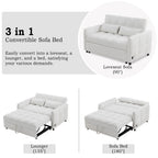 52.8" Loveseat Pull-Out Sleeper Sofa Bed | 2-Seat Tufted Chenille Couch | Adjustable Backrest 90°/135°/180° | 3 Built-In USB Ports | High-Density Foam | 2 Lumbar Pillows | Sturdy Multi-Wood Frame | Beige/Gray/Blue/Green