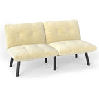 63" Convertible Folding Sofa Bed | 2-Seat Velvet Upholstered Couch | Adjustable Multi-Angle Backrest | Sofa, Lounger & Twin Bed | Metal Frame | 800 lbs Capacity | Easy Assembly | Living Room, Apartment | Cream/Aqua Gray/Brown