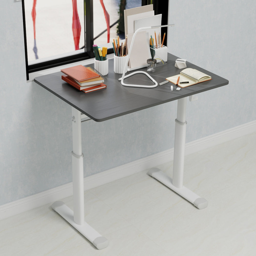 Height-Adjustable Standing Desk — 39" Manual Crank Sit-Stand Desk for Kids & Adults | Ergonomic Home Office Study Table | Sturdy Dual-Column Frame | No Electricity Needed | Compact Minimalist Design | White