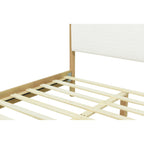 Queen/King Size White Boucle Upholstered Platform Bed | Natural Rubberwood Legs | Sustainable Engineered Wood Frame | No Box Spring Needed | Scandinavian Modern Style | White