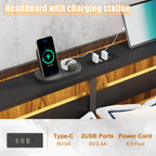 Full Size Metal Platform Bed | Wooden Headboard with USB Charging Station & LED Lights | Under-Bed Storage | 600 lbs Heavy Duty | No Box Spring Needed | Easy Assembly | Black