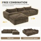 116" Fully Compressed 4-Seat Chenille Sectional Sofa | Integrated Backrest & Seat Cushion | Free Movement Ottoman | Decorative Edging | Legless Low-Profile Design | No Assembly Required | Living Room, Apartment | Brown/White/Green/Orange