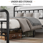 Twin/Full/Queen Size Metal Platform Bed Frame | Classic Spindle Headboard & Footboard | Reinforced Sturdy Structure | Ample Under-Bed Storage | No Box Spring Needed | Black/Charcoal Gray/White