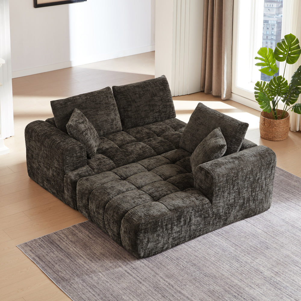 108" Luxury Chenille L-Shape Sectional Sofa | 4-Seat Oversized Couch | Tufted Surface | Sponge + Pocket Spring Support | Right Hand Facing | No Assembly Required | Living Room, Apartment, Reception | Dark Blue/Orange/Khaki/Brown/Dark Green/Dark Gray