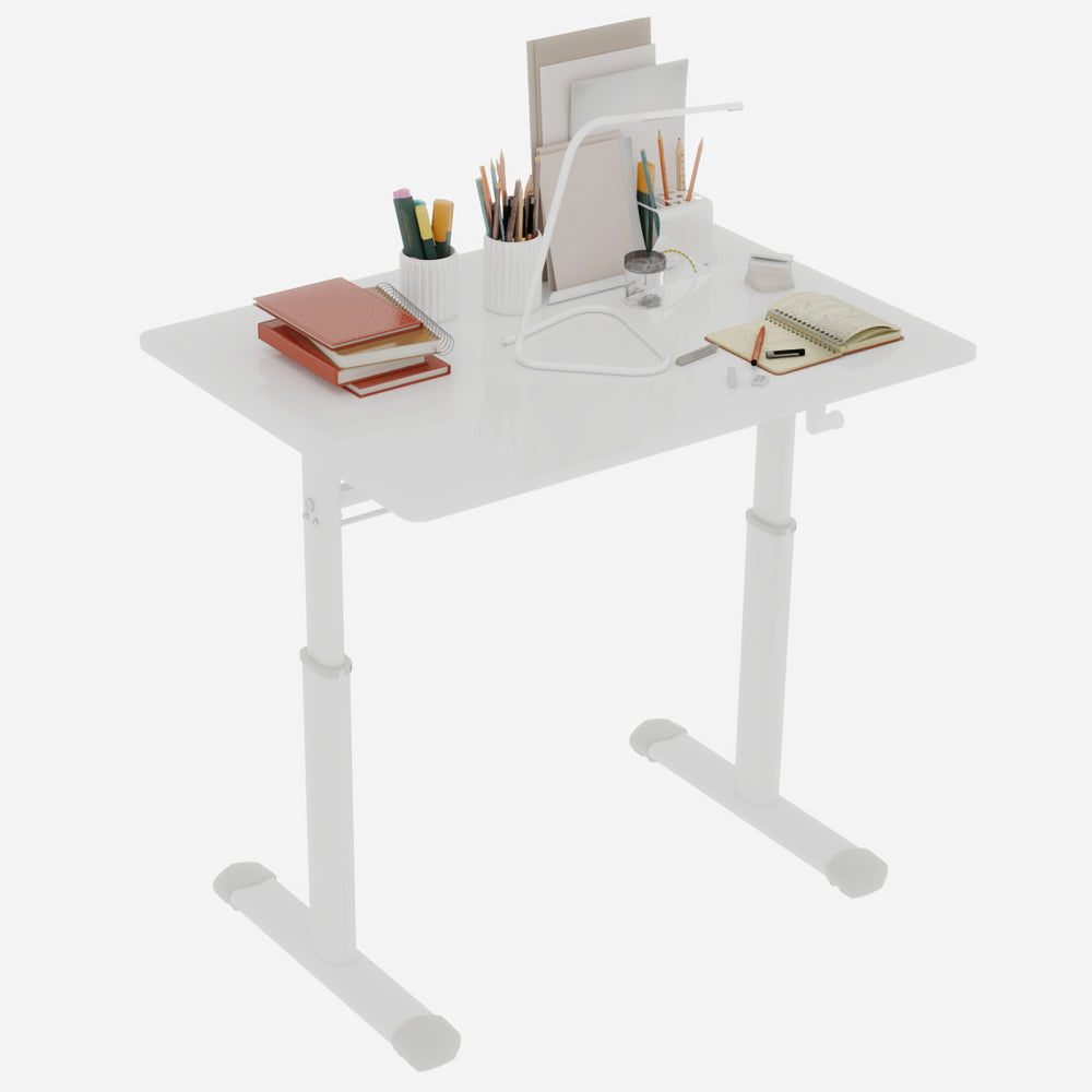 Height-Adjustable Standing Desk — 39" Manual Crank Sit-Stand Desk for Kids & Adults | Ergonomic Home Office Study Table | Sturdy Dual-Column Frame | No Electricity Needed | Compact Minimalist Design | White