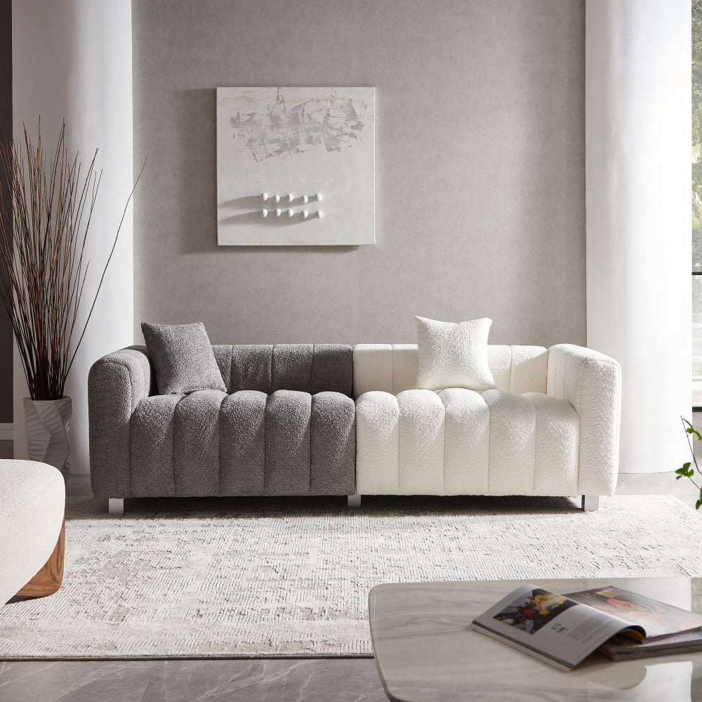 83.46" Modern Bubble Modular 3-Seat Velvet Sofa | Ergonomic Cushion Back Design | High-Density Foam Fill | Sturdy Wood Frame + 6 Metal Legs | 750 lbs Capacity | Versatile Configuration | Living Room, Bedroom | White-Gray/Blue/Pink/Black/Gray/Green/Wh