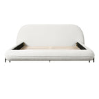 Queen/King Size Boucle Upholstered Platform Bed | Thick Curved Headboard | Solid Wood Center Legs & Dual Steel Outer Legs | 500 lbs | Embedded Structure | No Box Spring Needed | White