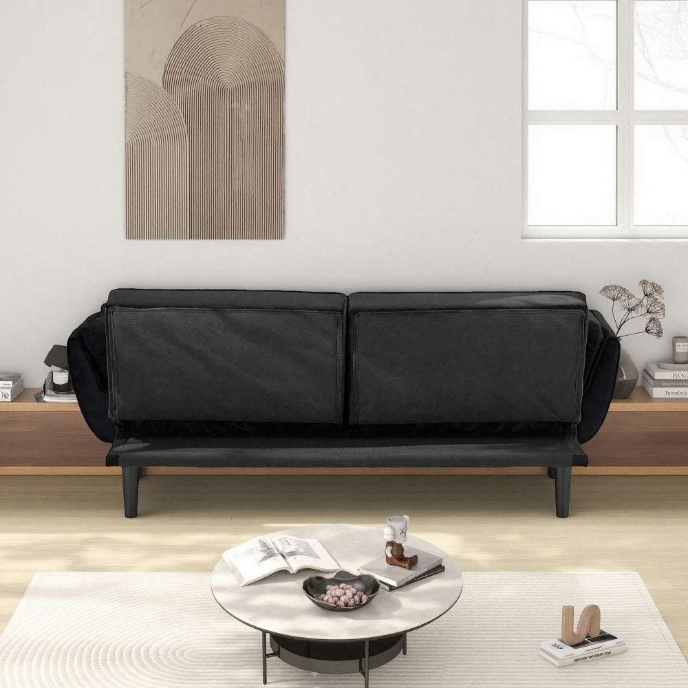 74" 2-Seat Convertible Sofa Bed | 3 Adjustable Backrest Positions | Tufted Polyester Blend | Adjustable to 180° Flat Bed | Easy Leg Assembly | Apartment Small Space | Black / Beige